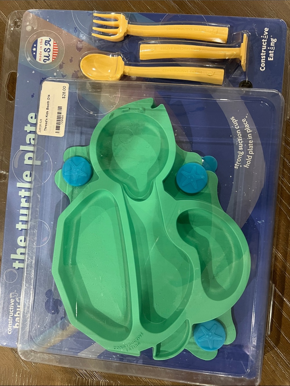 Constructive Eating Turtle Plate Set in Green with Yellow Utensils